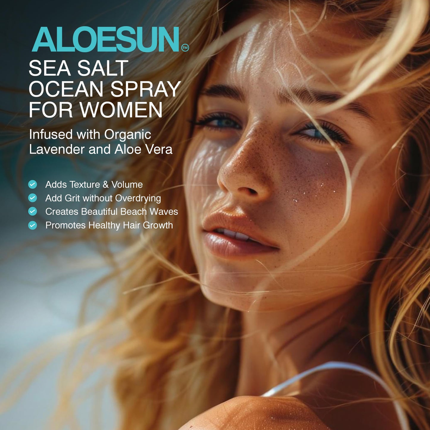 ALOESUN Organic Sea Salt Hair Spray | Texturizing & Volumizing Spray with Aloe Vera & Lavender | For Wavy, Curly & Fine Hair | Travel Size