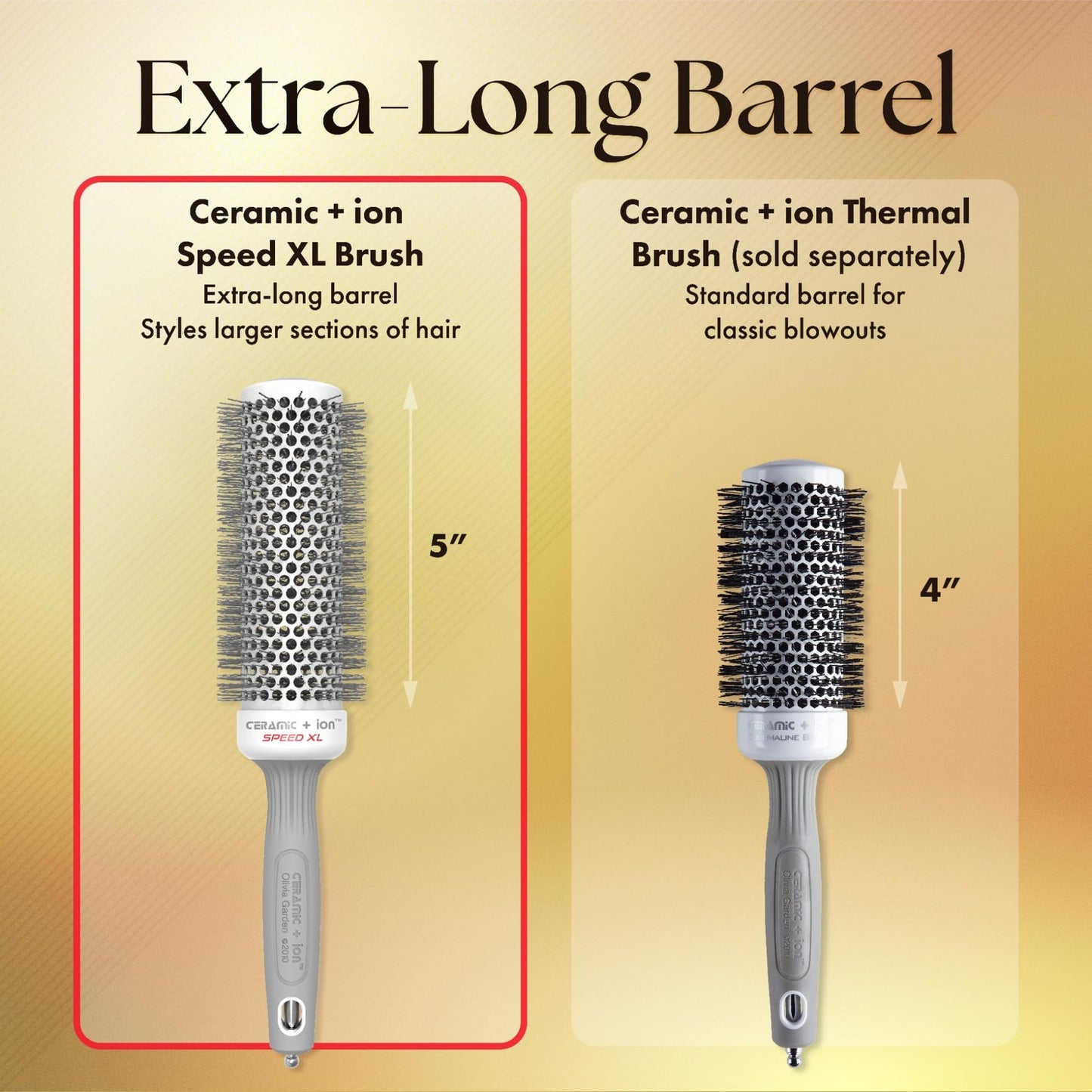 Olivia Garden Ceramic + Ion Speed XL Round Thermal Brush 1¾" – Extra-Long Barrel Blowout Brush for Normal to Thick Hair, Professional Styling Tool