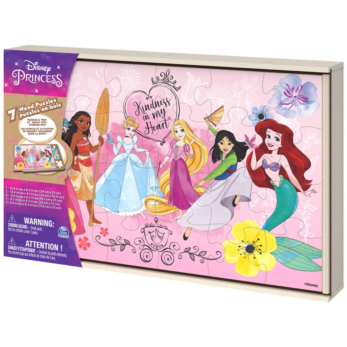 Spin Master Disney Princess Puzzle 7-Pack – Jigsaw Puzzles 12, 16 & 24 Pieces Featuring Ariel, Tiana, Rapunzel & Pocahontas, Ages 4+
