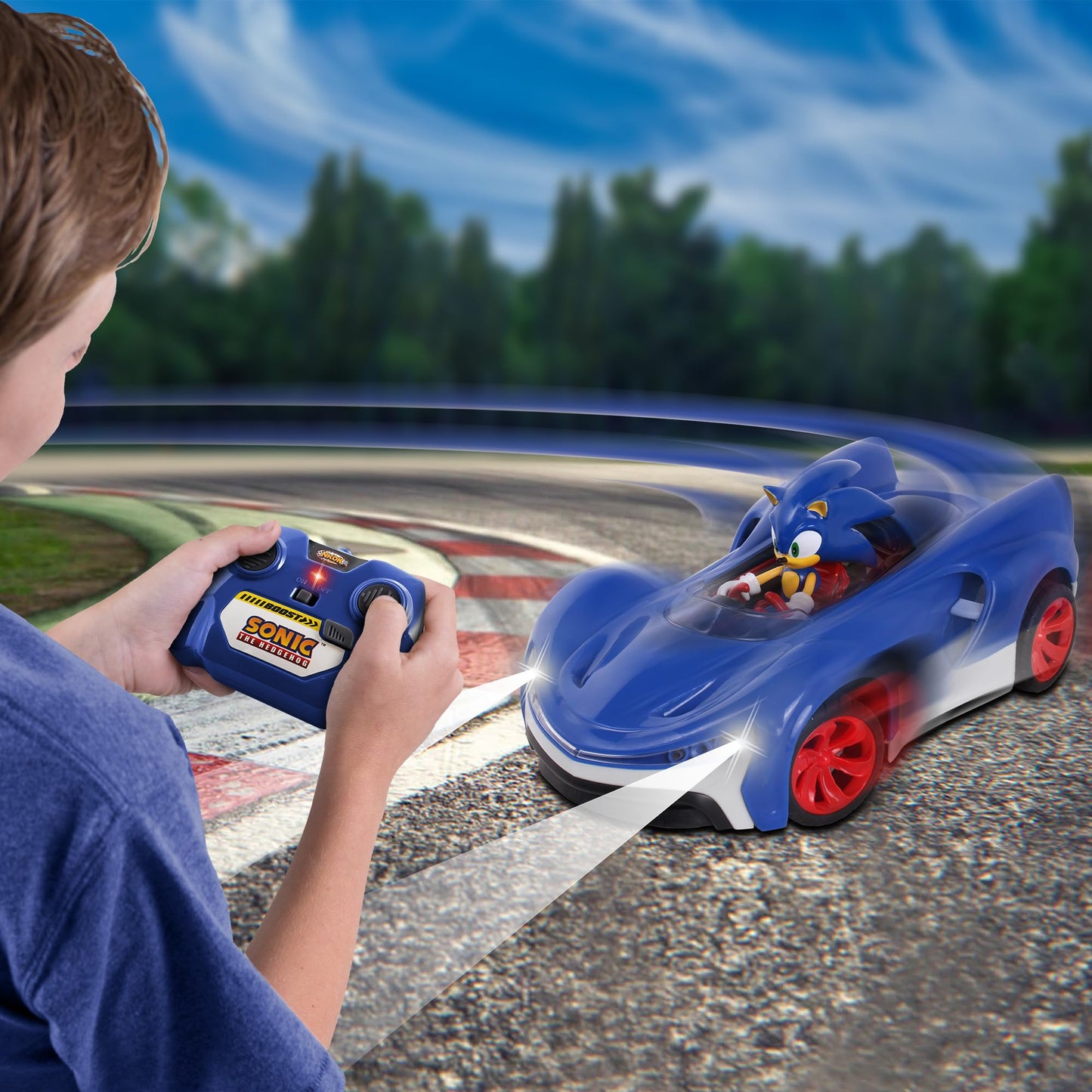 NKOK Team Sonic Racing 2.4GHz RC Car with Turbo Boost, Working Lights, Adjustable Wheels, Fun & Easy, Sonic The Hedgehog 601, Ages 6+