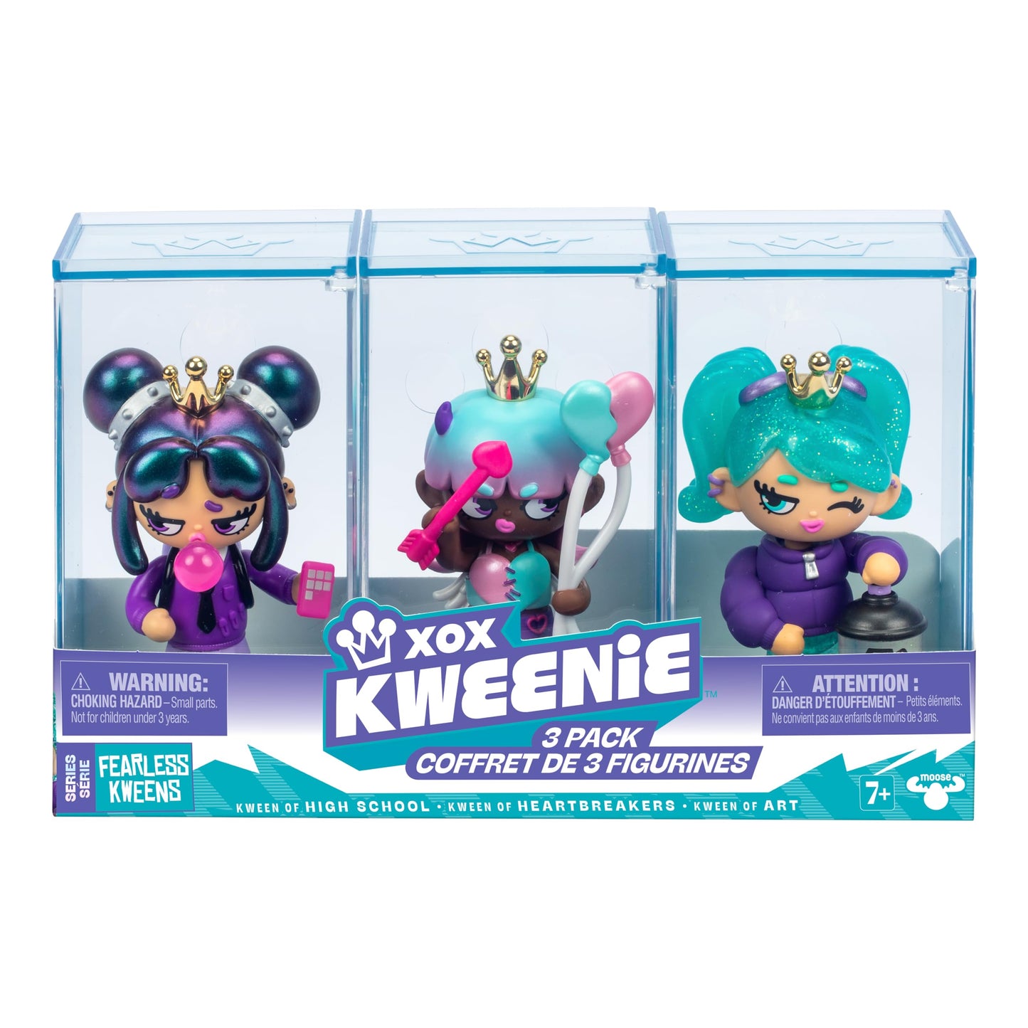 XOX KWEENIE Fearless Kweens Series Premium Figurine and Display Case, 4 Inch/Approx 10cm Tall Collectible Art-Toy, 3 Pack, Every Kween is Unique