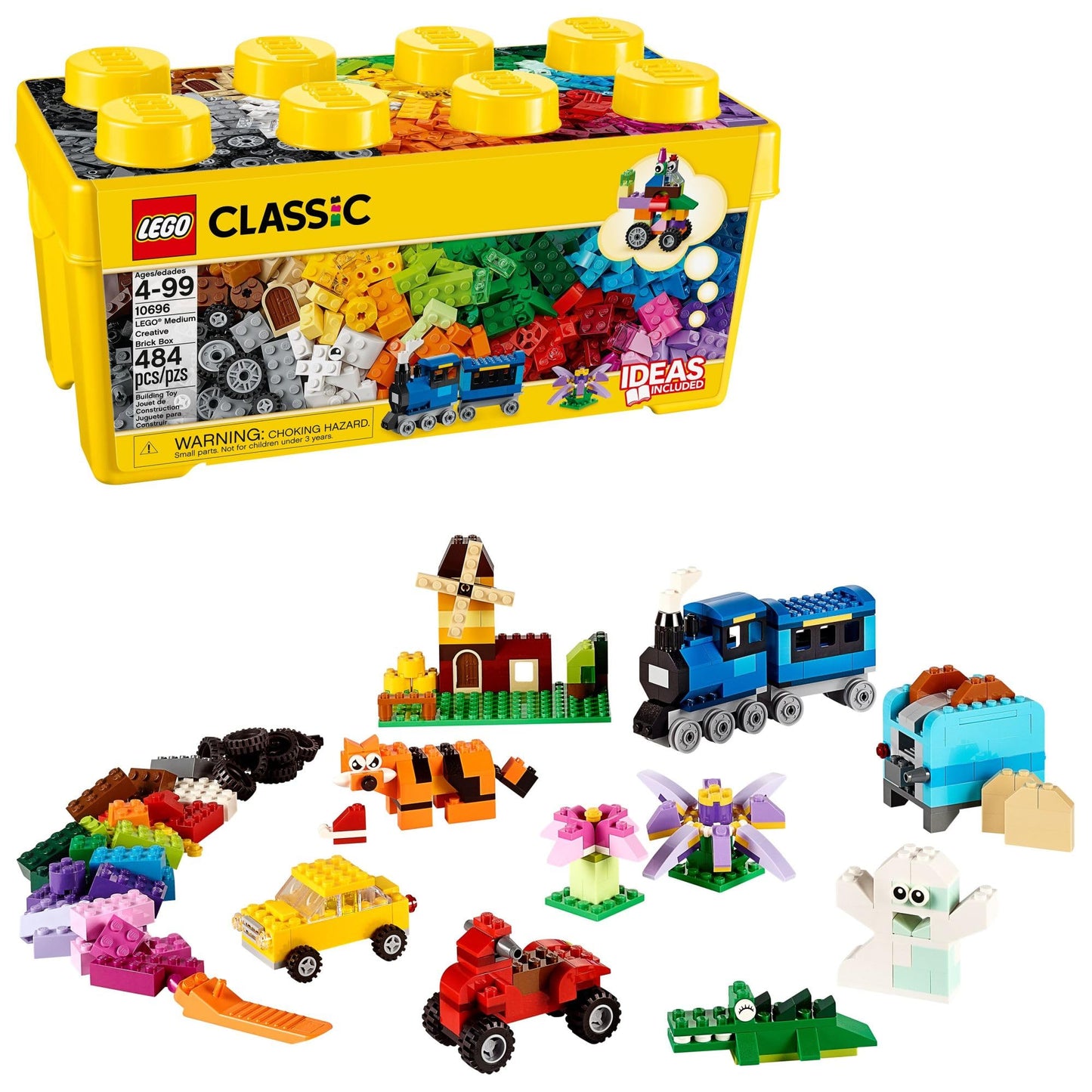 LEGO Classic Medium Creative Brick Box 10696 – Building Set with Storage, Train, Car & Tiger Figure for Kids Ages 4-99