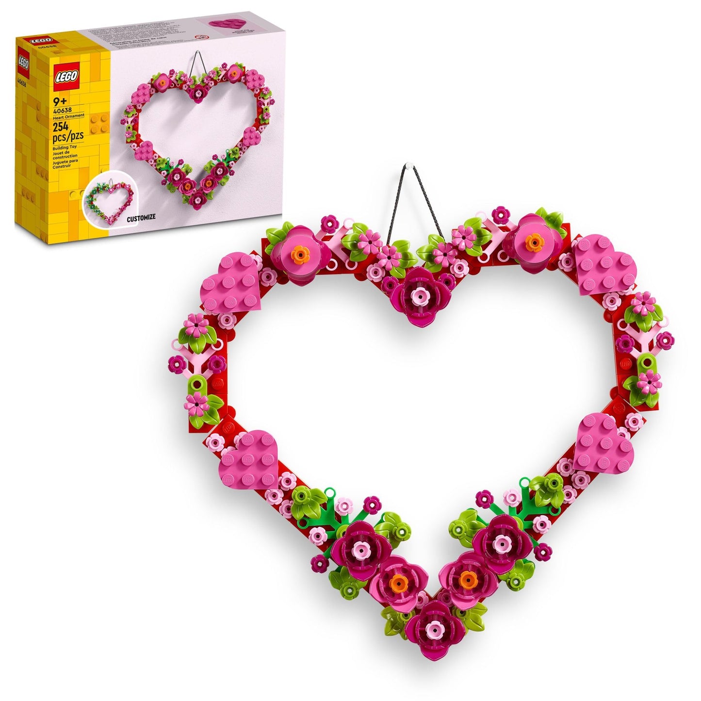LEGO Heart Ornament Set, Ages 9+ – Fun DIY Building Toy for Kids, Girls & Boys, Arts & Crafts Gift, Wall Display Decoration 40638