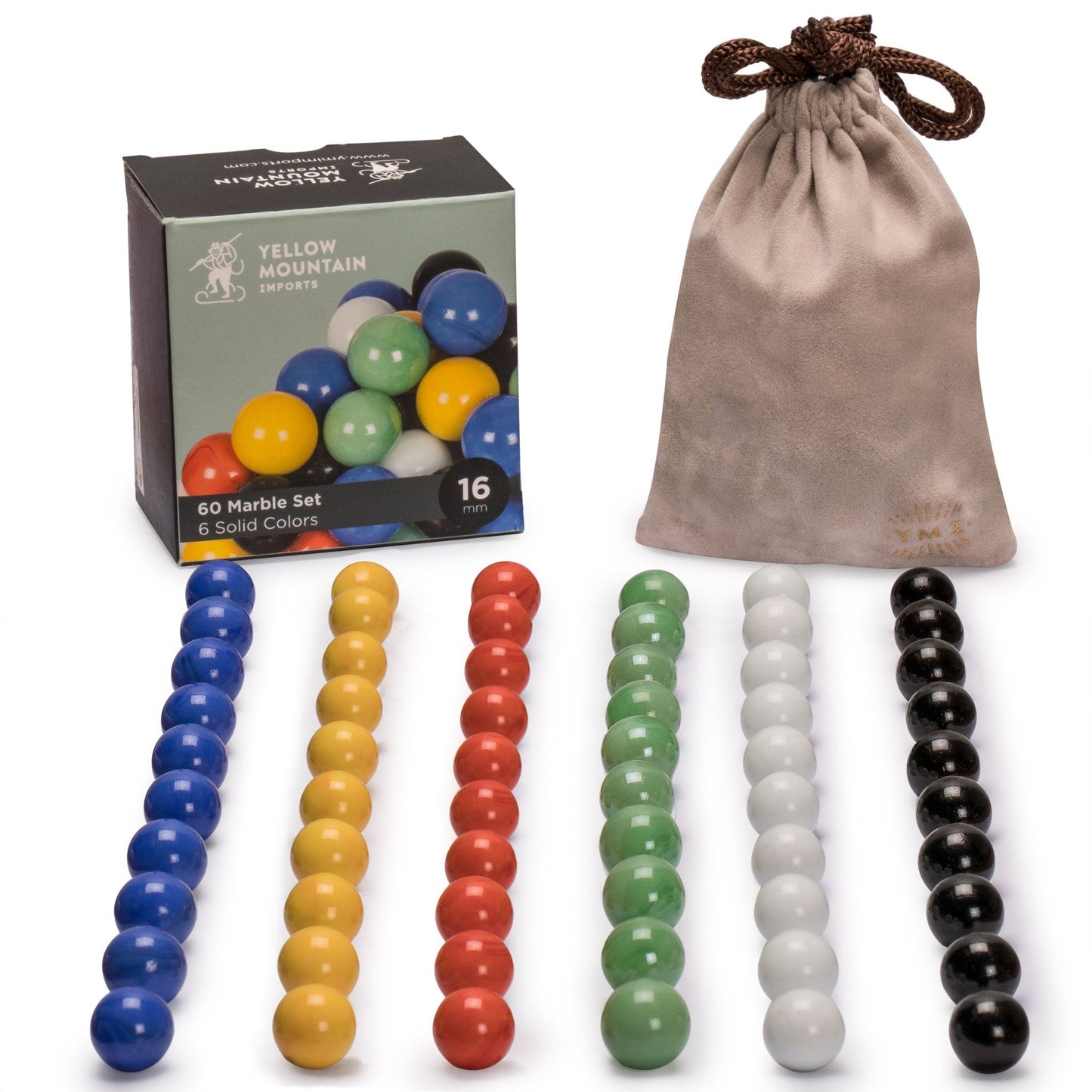 Yellow Mountain Imports 60 Pieces Chinese Checkers Marbles Set with Solid Colors - 16 Millimeters