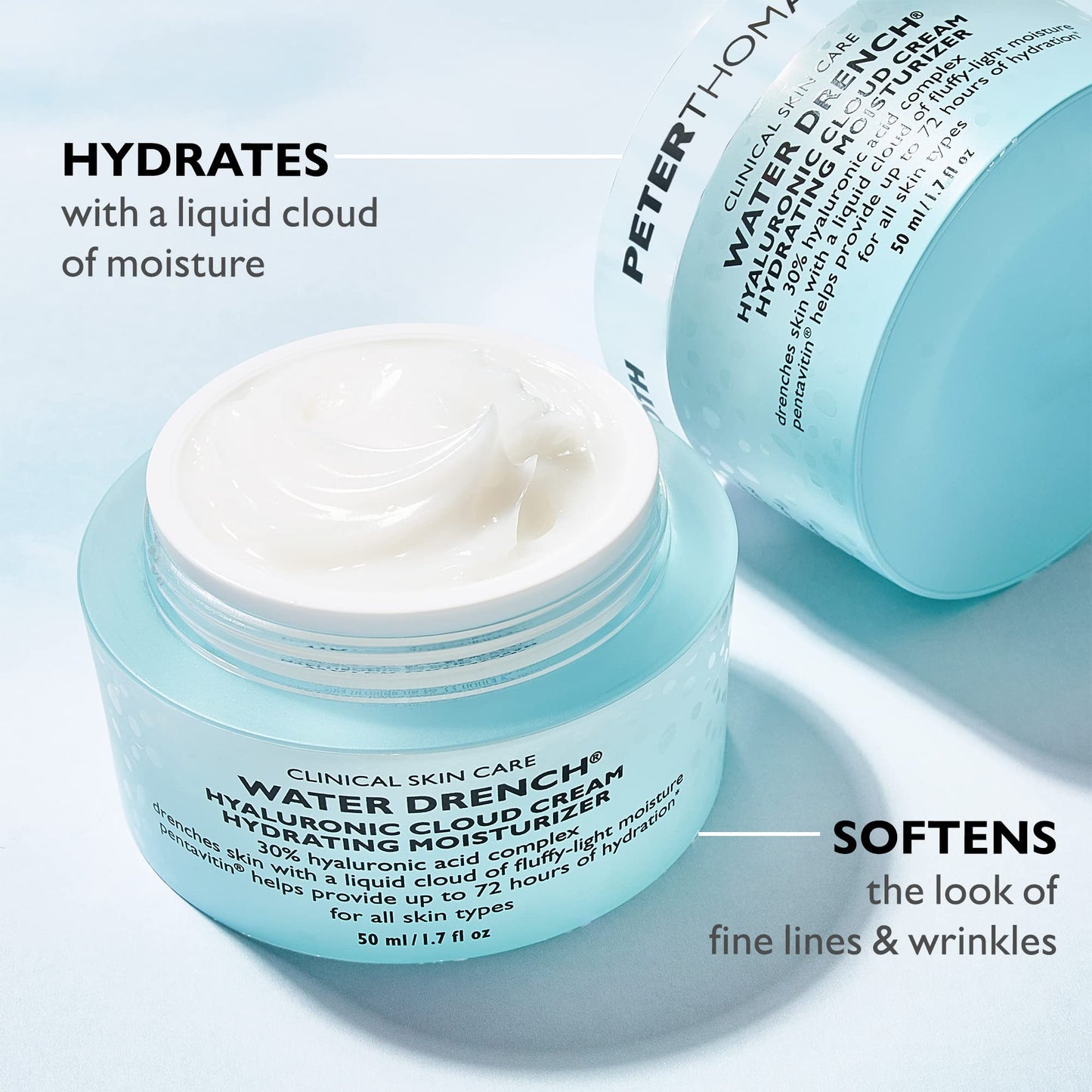 Peter Thomas Roth Water Drench Hyaluronic Cloud Cream – Hydrating Face Moisturizer, Refillable Jar, 72H Hydration, Fragrance-Free