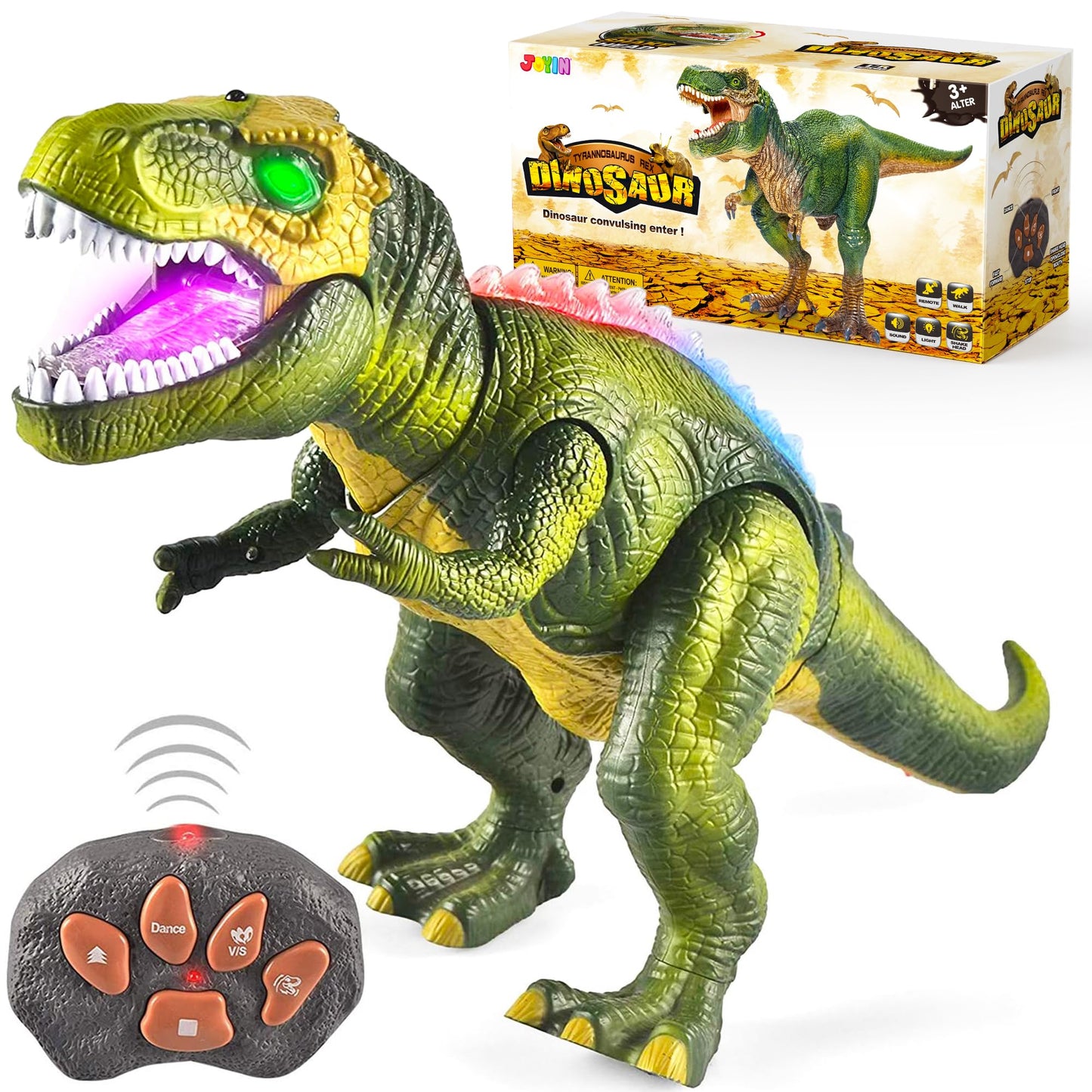 JOYIN Remote Control T-Rex Dinosaur Toy for Kids 3+ – Roaring, Walking, Dancing, Light-Up Electronic Robot, Birthday Gift
