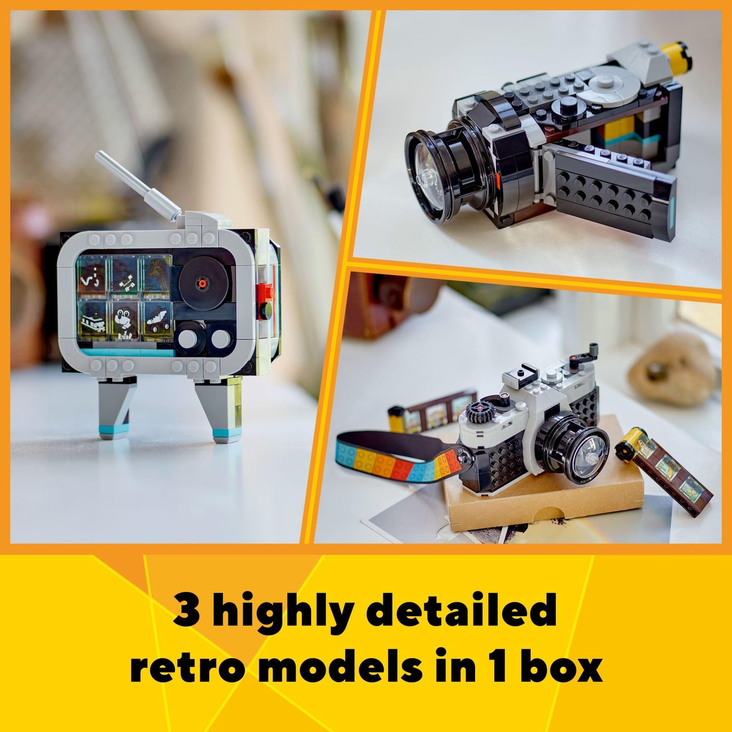LEGO Creator 3-in-1 Retro Camera Toy - Transform into Video Camera or TV Set, Creative Photography Gift for Kids 8+, Set 31147