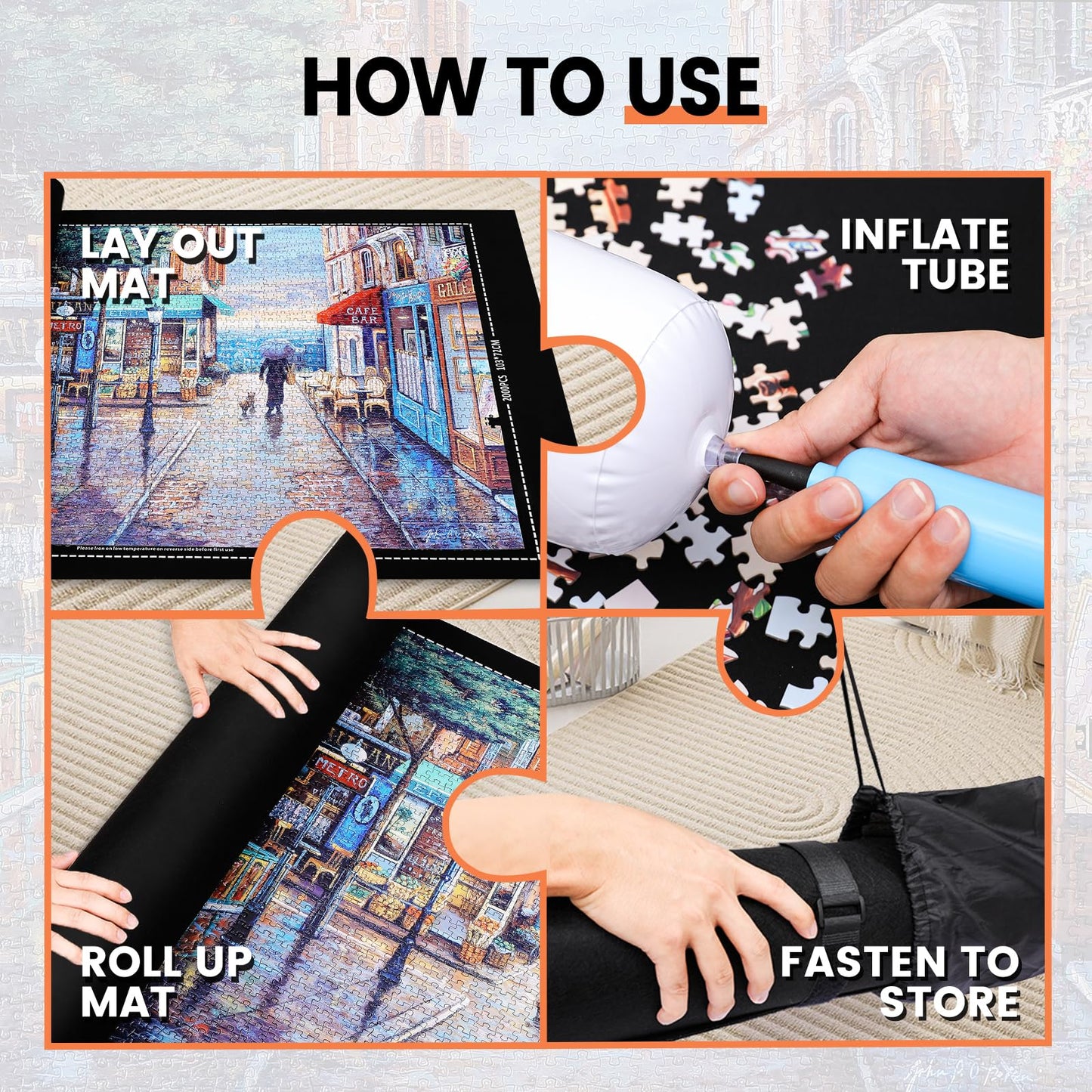 Jigsaw Puzzle Mat Roll Up – Felt Puzzle Saver for 500–2000 Pieces, with Sorting Trays, Clear Sheets & Storage Tube, Puzzle Board Accessory