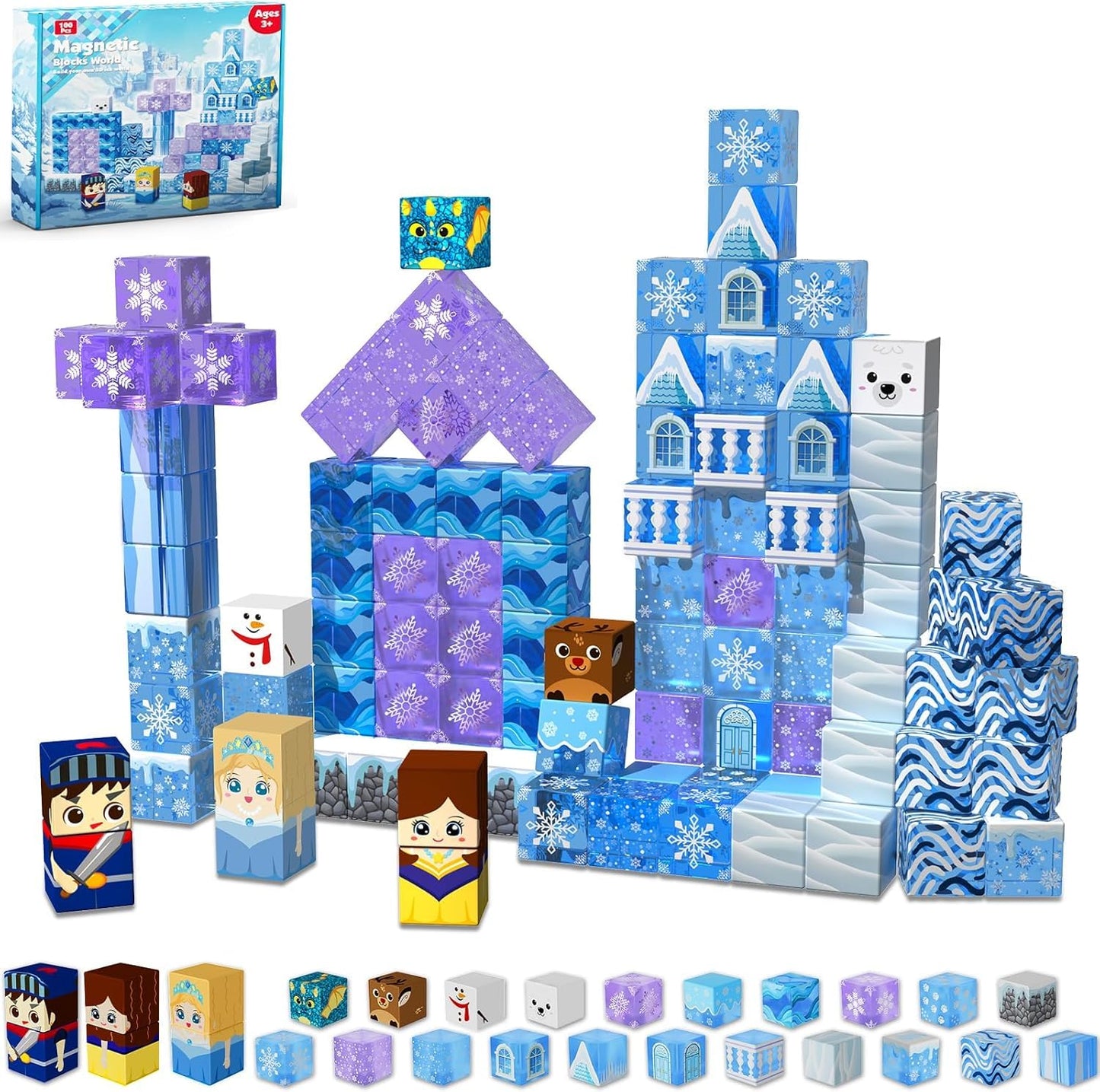 100-Piece Magnetic Building Blocks for Kids 4-12 – Transparent Cubes for Princess Castle, Creative STEM Toy Birthday Gift for Girls