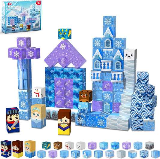 100-Piece Magnetic Building Blocks for Kids 4-12 – Transparent Cubes for Princess Castle, Creative STEM Toy Birthday Gift for Girls