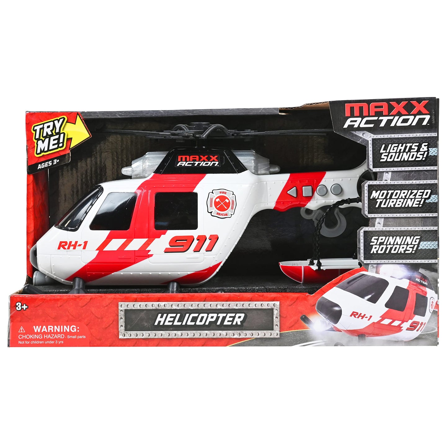 Sunny Days Entertainment Maxx Action Large Helicopter - Lights and Sounds Vehicle with Motorized Turbine and Spinning Rotors
