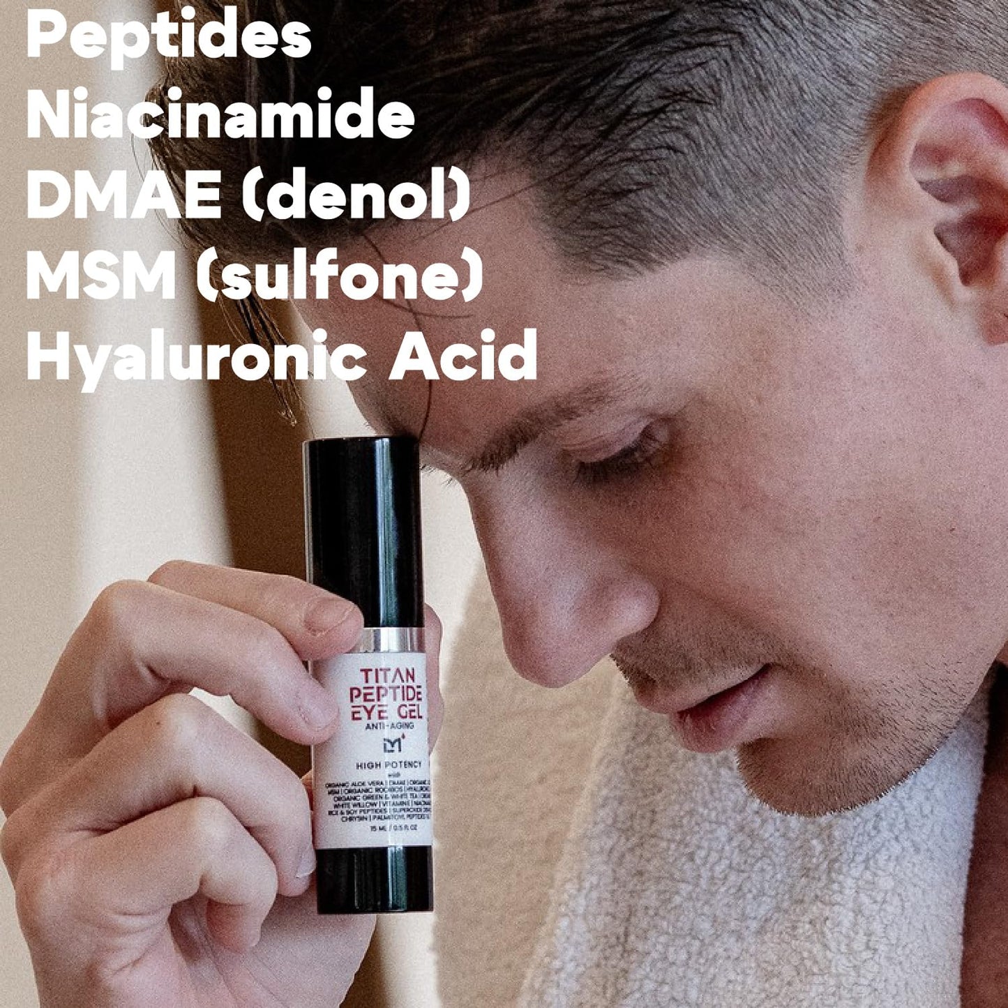 Man Labs Titan Peptide Cooling Eye Gel for Men – Anti-Aging, Dark Circles, Puffiness – Peptides, HA, DMAE, MSM, Unscented