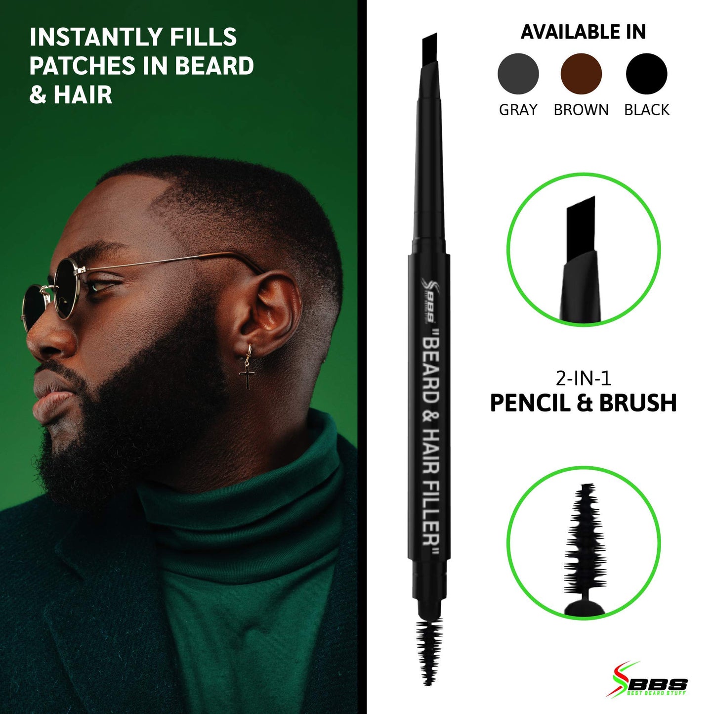 BEST Beard & Hair Filler Pen with Brush – Instantly Fill Thin Spots & Patches for Perfect Beard & Hairline – Waterproof, Vegan, Vitamin E Formula