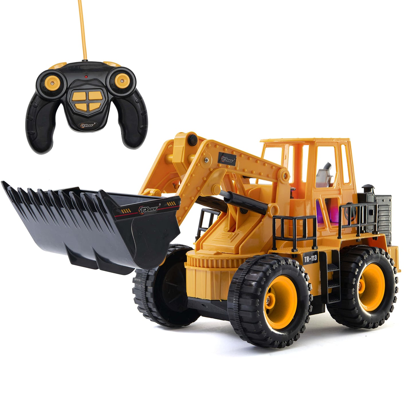 Top Race TR-113 RC Tractor Toy, 5-Channel Electric Front Loader with Lights & Sounds, 14"x6"x8" Remote Control Construction Vehicle