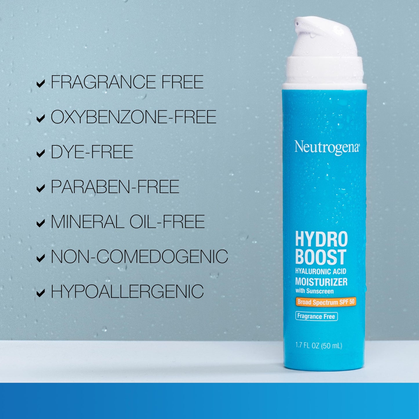 Neutrogena Hydro Boost Hyaluronic Acid Face Moisturizer SPF 50 – Fragrance-Free, Hydrates & Soothes Dry Skin, 1.7 fl. oz