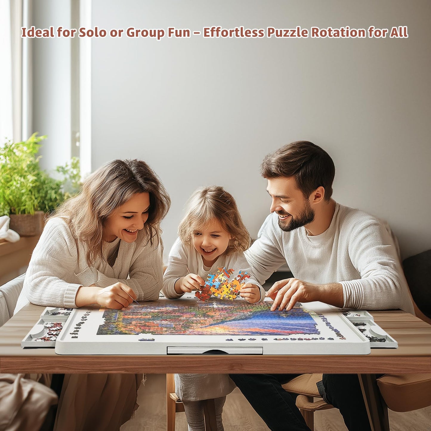 BuilderButler 1500-Piece Rotating Puzzle Board – 360° Lazy Susan with 6 Sliding Drawers & Cover, 34.25"x26.38" Portable Puzzle Table, Gift