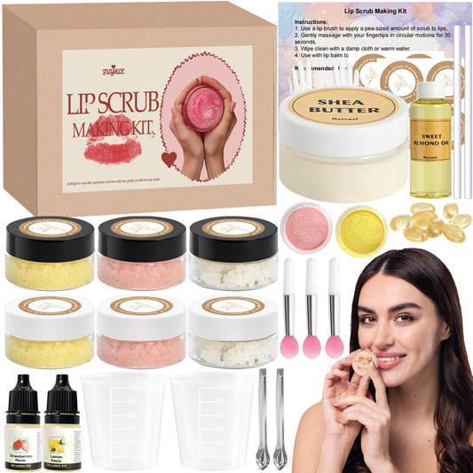JUYRLE DIY Sugar Lip Scrub Kit, 35pcs – Make Your Own Moisturizing & Exfoliating Lip Scrubs with Shea Butter, Almond & Essential Oils