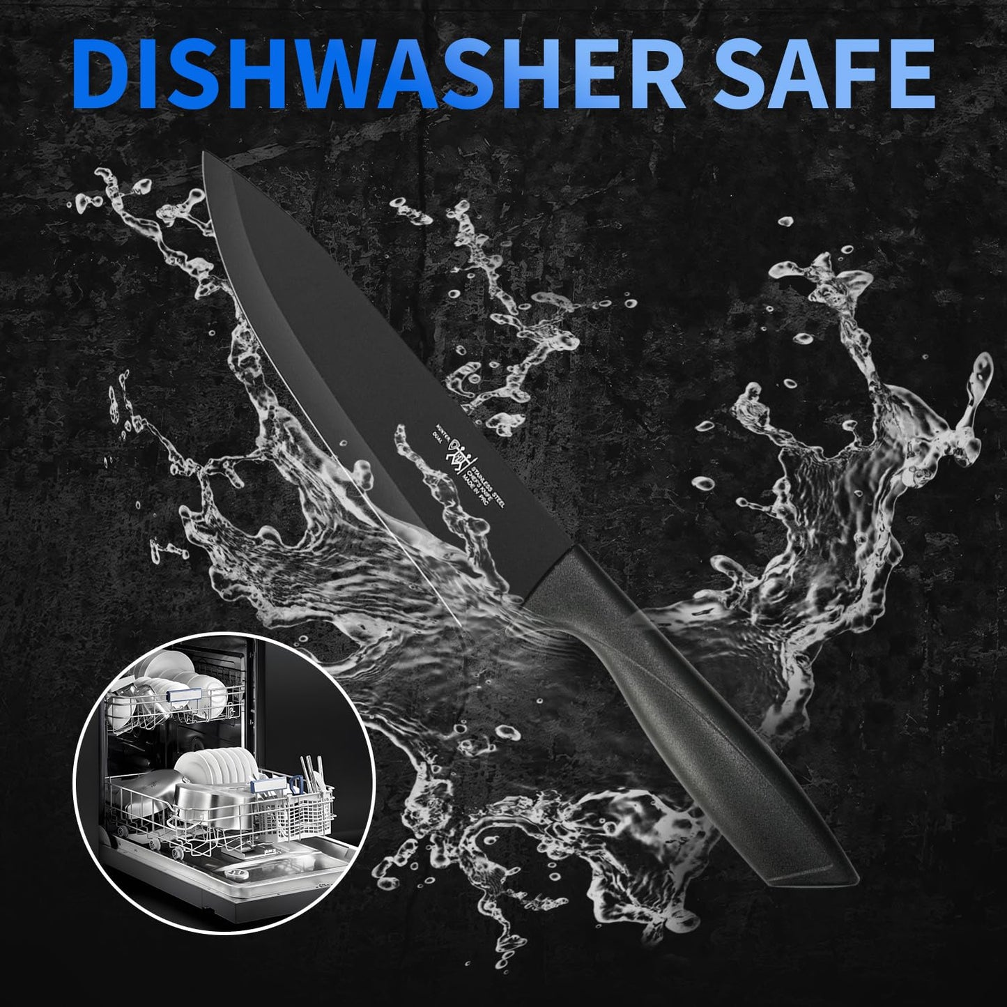 HUNTER.DUAL 8-Piece Chef Knife Set with Universal Block – Sharp, Anti-Rust, Ergonomic Design for Professional & Home Kitchens (Black)