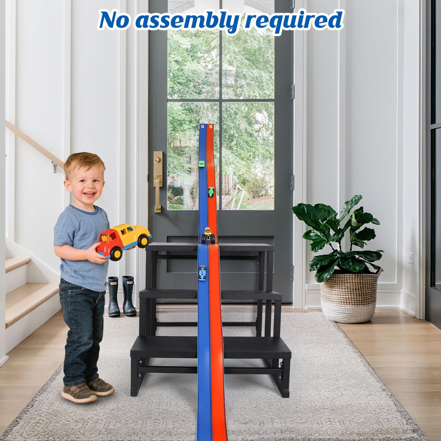 Flexible 15ft Race Car Track Starter Set with Suction Cups & 1:64 Diecast Cars, Blue & Red Double Track, Rolls Up for Kids 3+