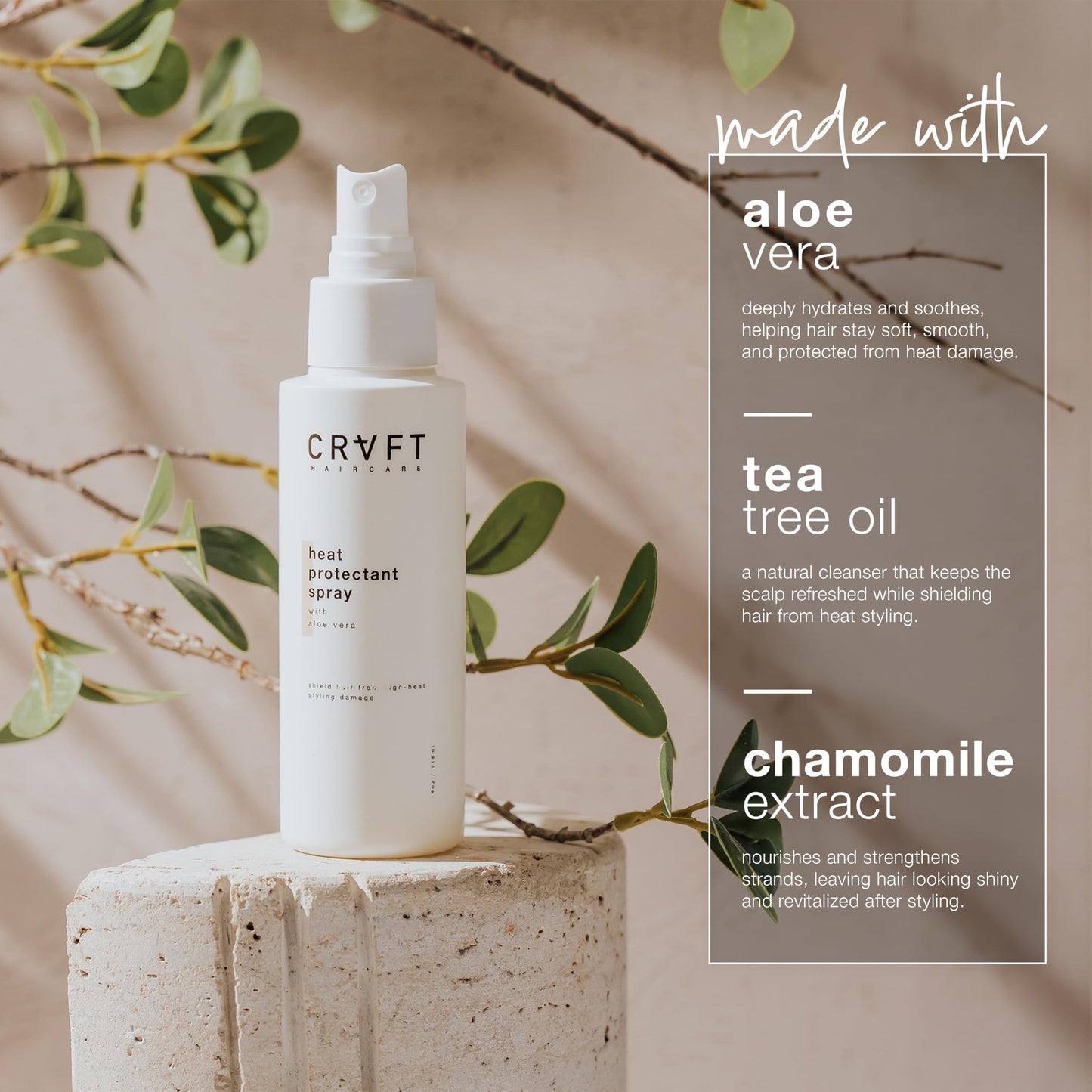 CRVFT Hair Heat Protectant Spray 4oz – Lightweight, Thermal Hair Protection Spray for Blow Drying, Flat Iron & Curling Iron – Prevents Damage/Breakage