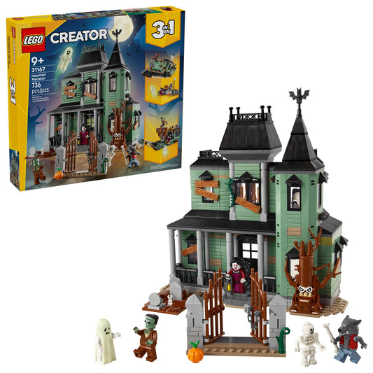 LEGO Creator 3-in-1 Haunted Mansion Building Set for Kids, Ages 9+ – Build Haunted House, Train, or Ship, Halloween Gift, 31167