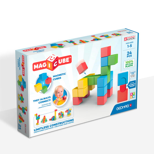Geomag Magicube 24pcs Magnetic Blocks for Toddlers 1-3, Montessori & Sensory Toys, Autism-Friendly Magnets for Kids 1+ Year