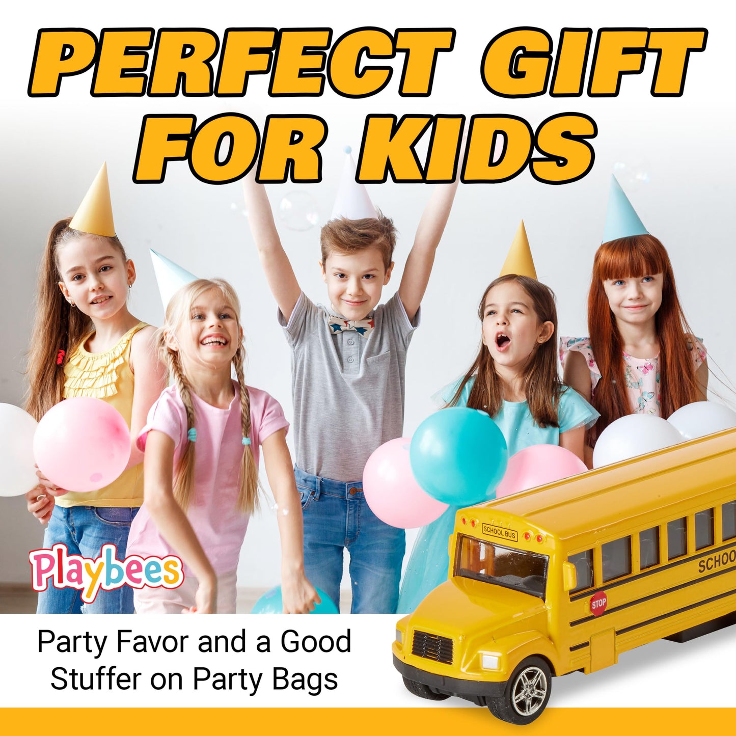 Playbees 6-Inch Long-Nose School Bus Die-Cast Toy Car with Pullback Action, Opening Doors & Realistic Design – Gift for Boys & Girls