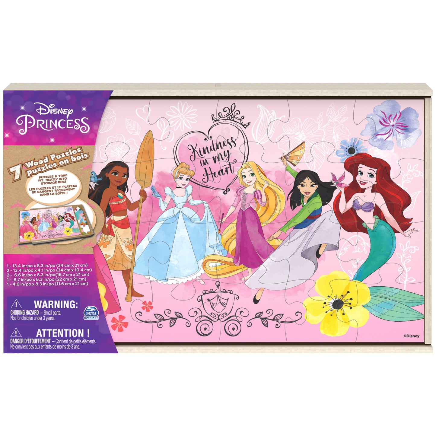 Spin Master Disney Princess Puzzle 7-Pack – Jigsaw Puzzles 12, 16 & 24 Pieces Featuring Ariel, Tiana, Rapunzel & Pocahontas, Ages 4+