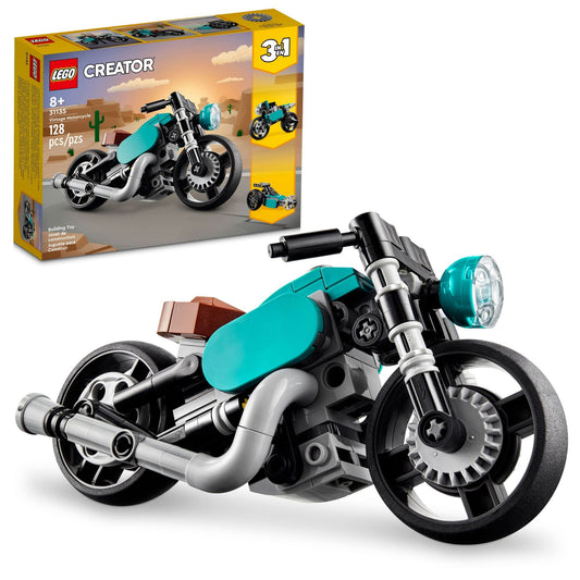 LEGO Creator 3-in-1 Vintage Motorcycle Set 31135 – Build Classic Motorcycle, Street Bike & Dragster Car | Vehicle Toy Gift for Kids 8+