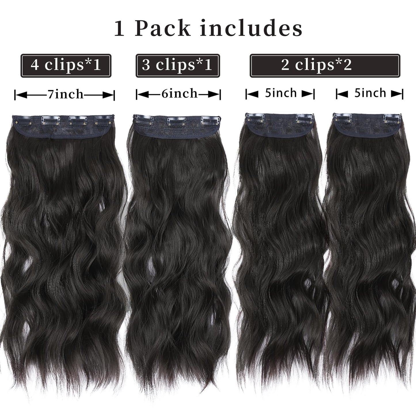 Black Hair Extensions, 20 Inches Soft Synthetic Curly Hair Extensions Clip ins (Color: Black)