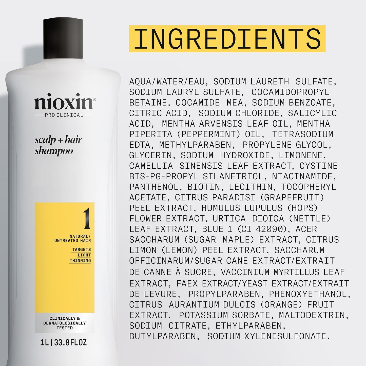 Nioxin Scalp + Hair Thickening System 1 Shampoo| For Natural or Untreated Hair with Light Thinning| With Niacinamide and Biotin| 33.8 Fl oz.