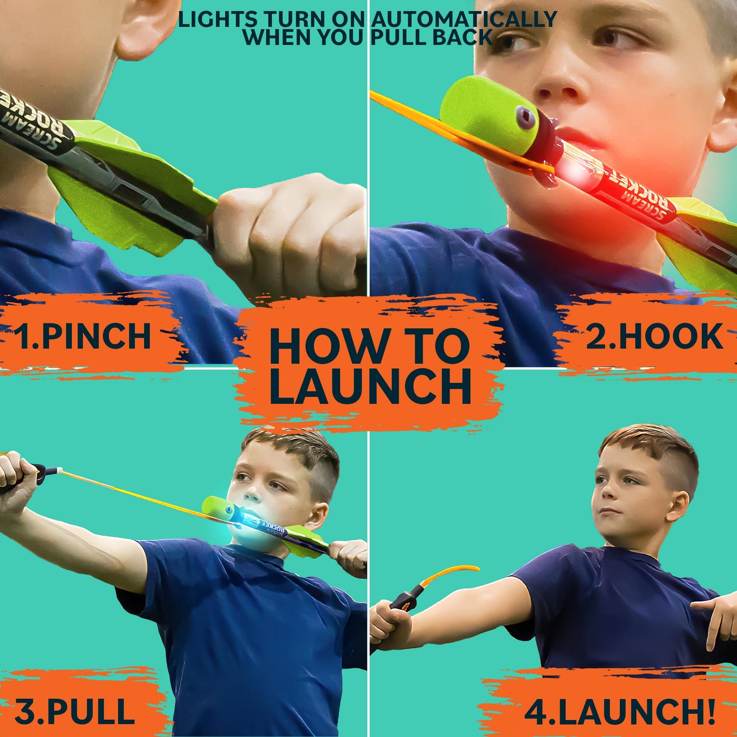 Light Up Foam Rocket Toys for Kids – LED Slingshot Launcher with Lights & Sound, Outdoor Fun, Party Favors & Gifts for Ages 8+