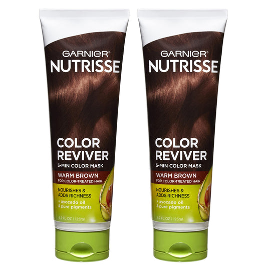 Garnier Nutrisse Color Reviver 5-Min Color Mask, Warm Brown – Revives Mahogany & Chestnut Shades, Nourishes Color-Treated Hair, 4.2 Fl Oz, 2 Ct
