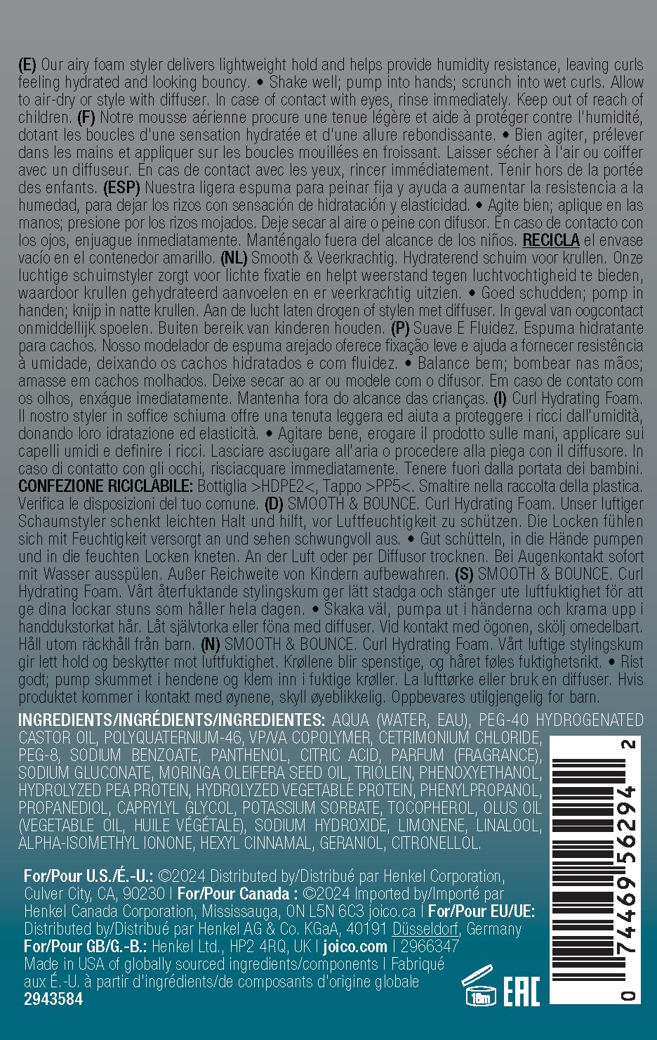 Joico Curls Like Us Smooth & Bounce Curl Foam | Hydrating Curl Enhancer for Curly Hair | Reduces Frizz, Adds Shine & 72-Hour Humidity Protection | 6.7 Fl Oz