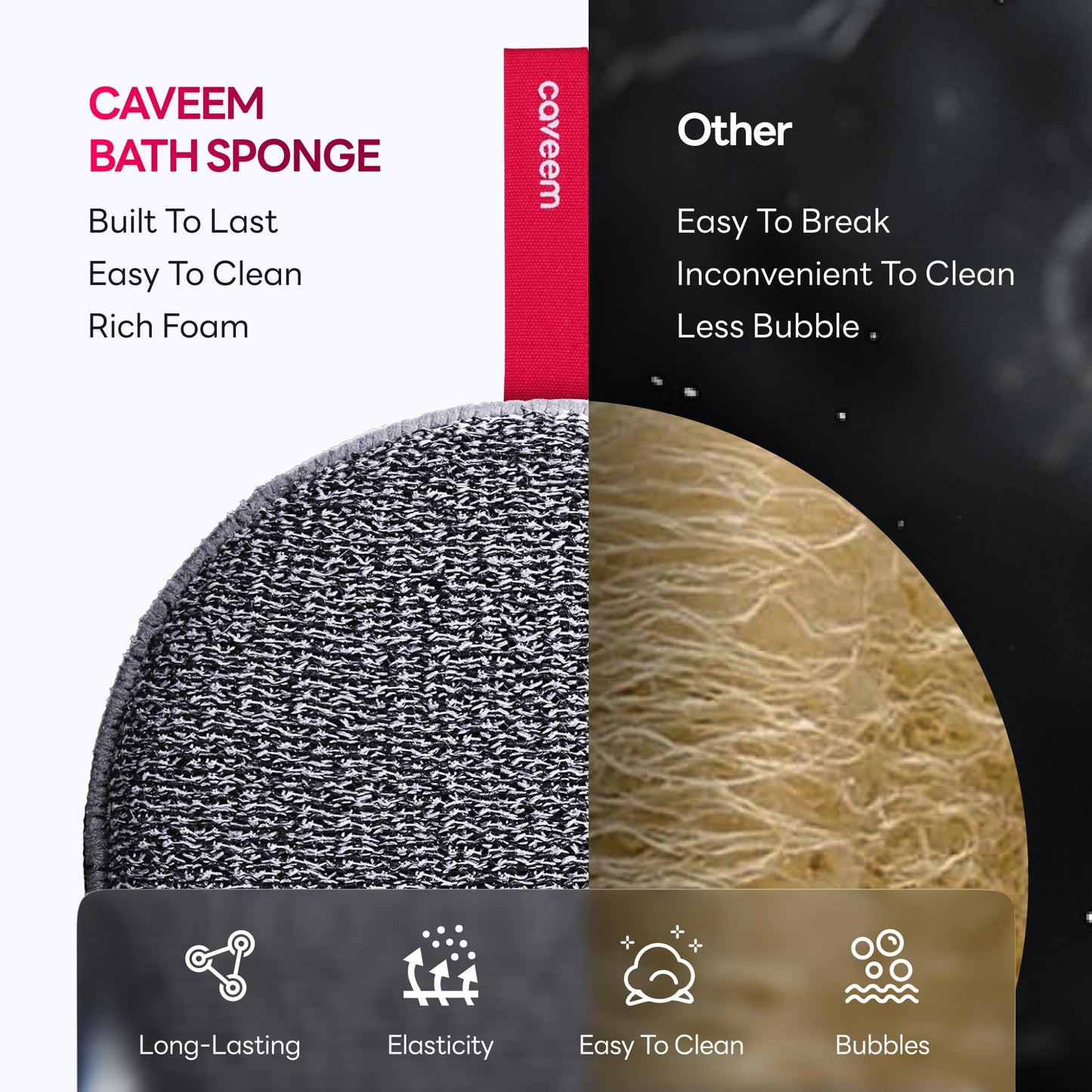 Caveem Exfoliating Body Scrubber, Bath and Body Scrub Buffer, Body Exfoliator for Remove Dead Skin, Gentle and Rough Lightweight Sponge for Shower (2 Pack)