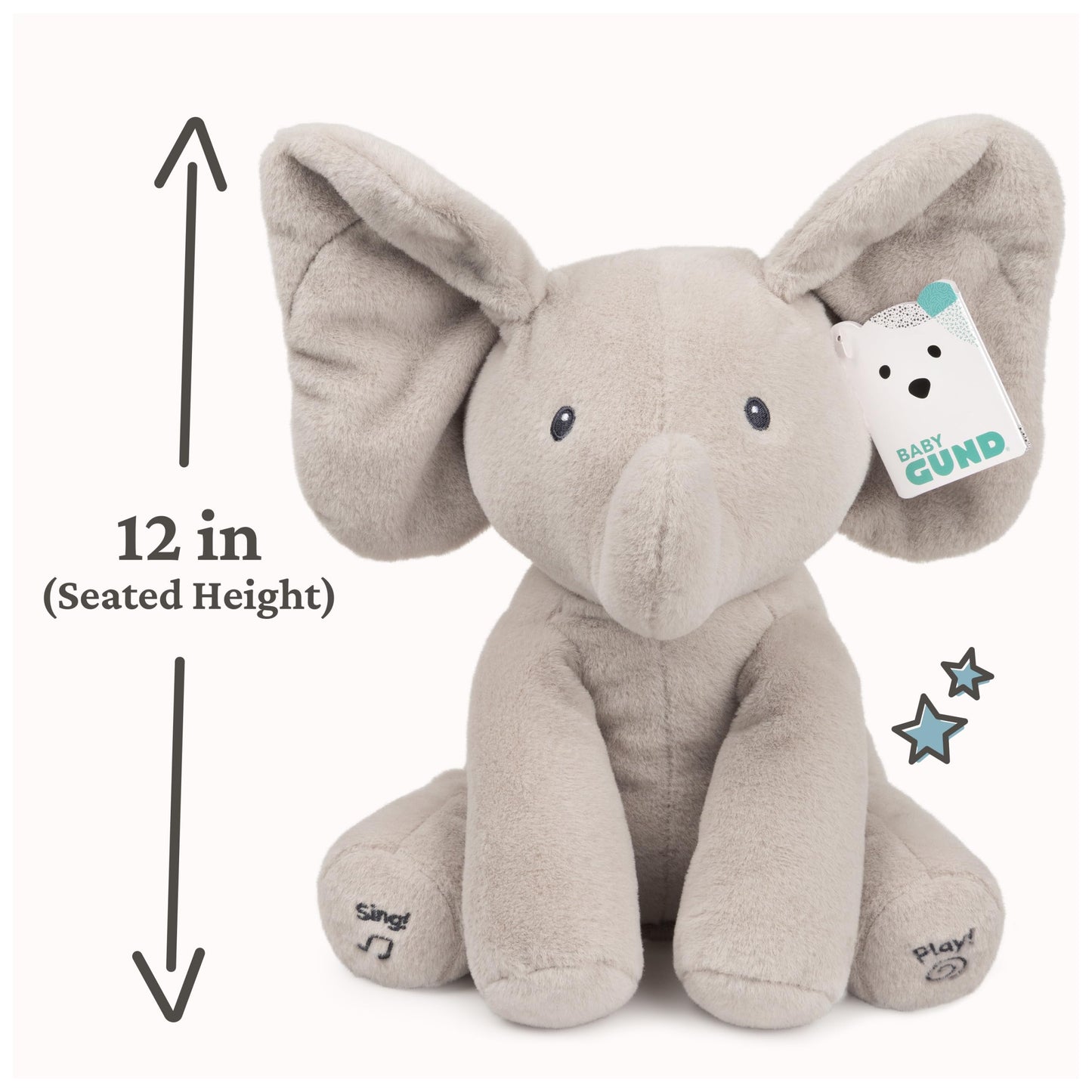 Baby Gund Animated Flappy The Elephant Plush, Singing Stuffed Animal Baby Toy for Ages 0 and Up, Gray, 12"