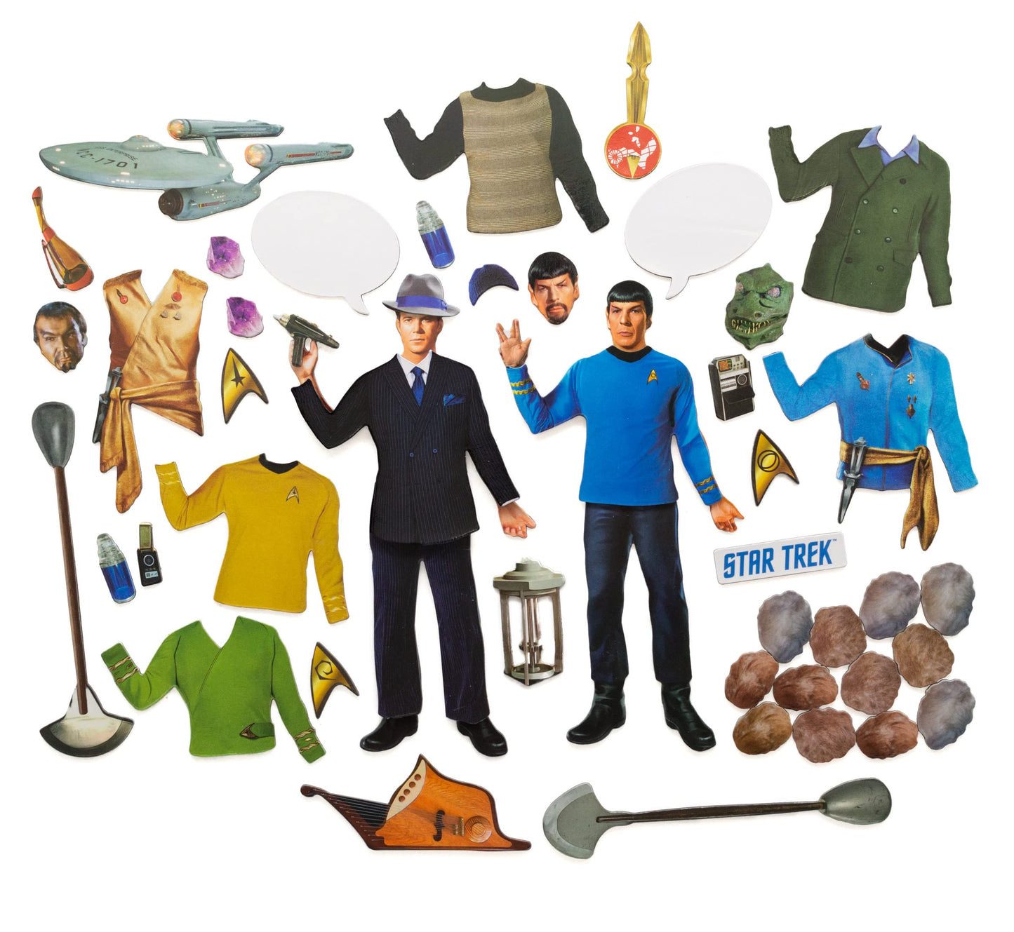 The Unemployed Philosophers Guild Officially Licensed Star Trek Kirk and Spock Magnetic Wardrobe - Dress Up Doll Play Set for Your Fridge (45+ Pieces)