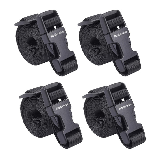 Masterwise Adjustable Buckle Straps with Clips – 4 Pack Durable Nylon Straps with Quick Release Buckles for Travel, Camping & Storage (Black)