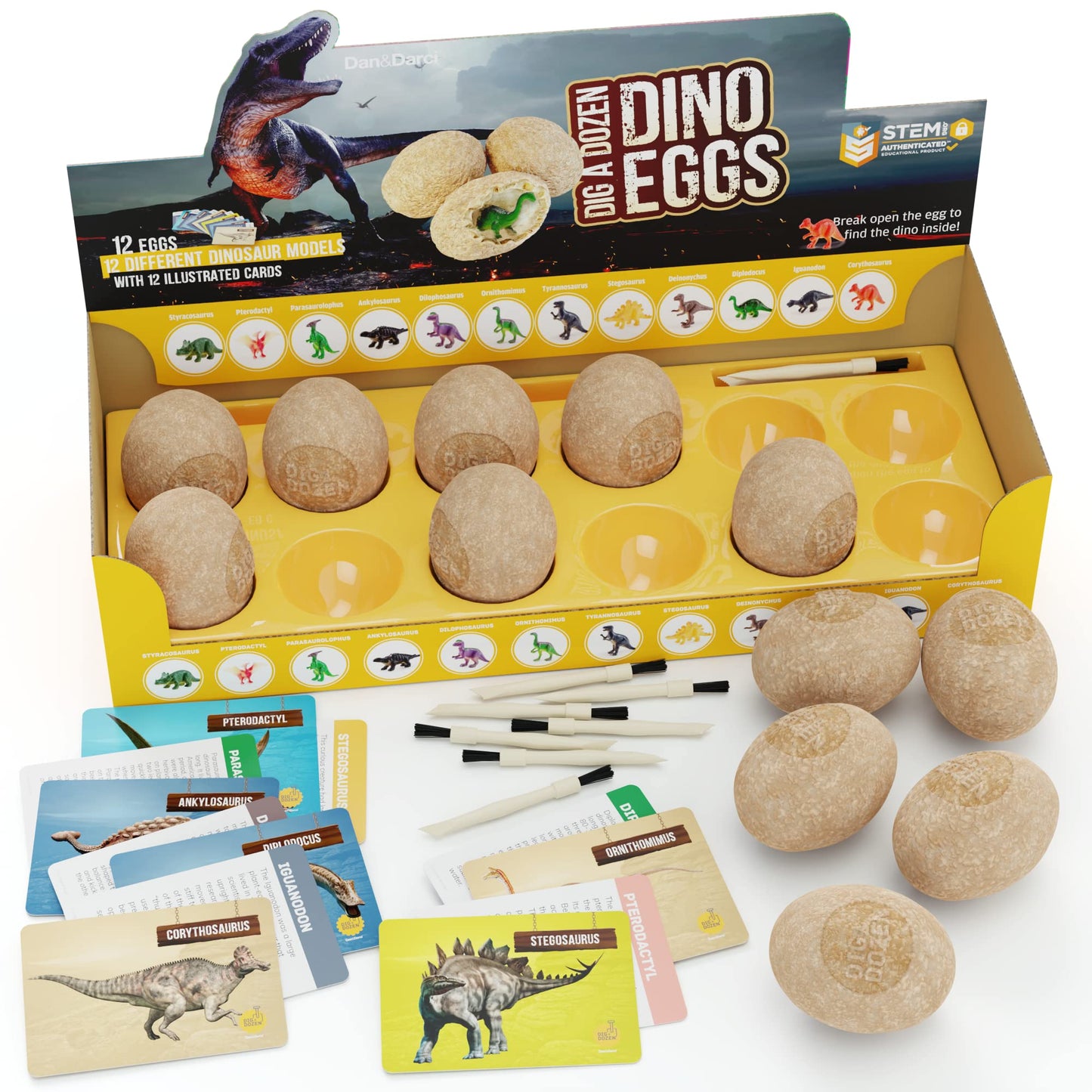 Dan&Darci Dig a Dozen Dino Egg Kit – 12 Surprise Dinosaur Eggs for Kids 3-12 | STEM Toy, Science Activity, Party & Gift for Boys & Girls