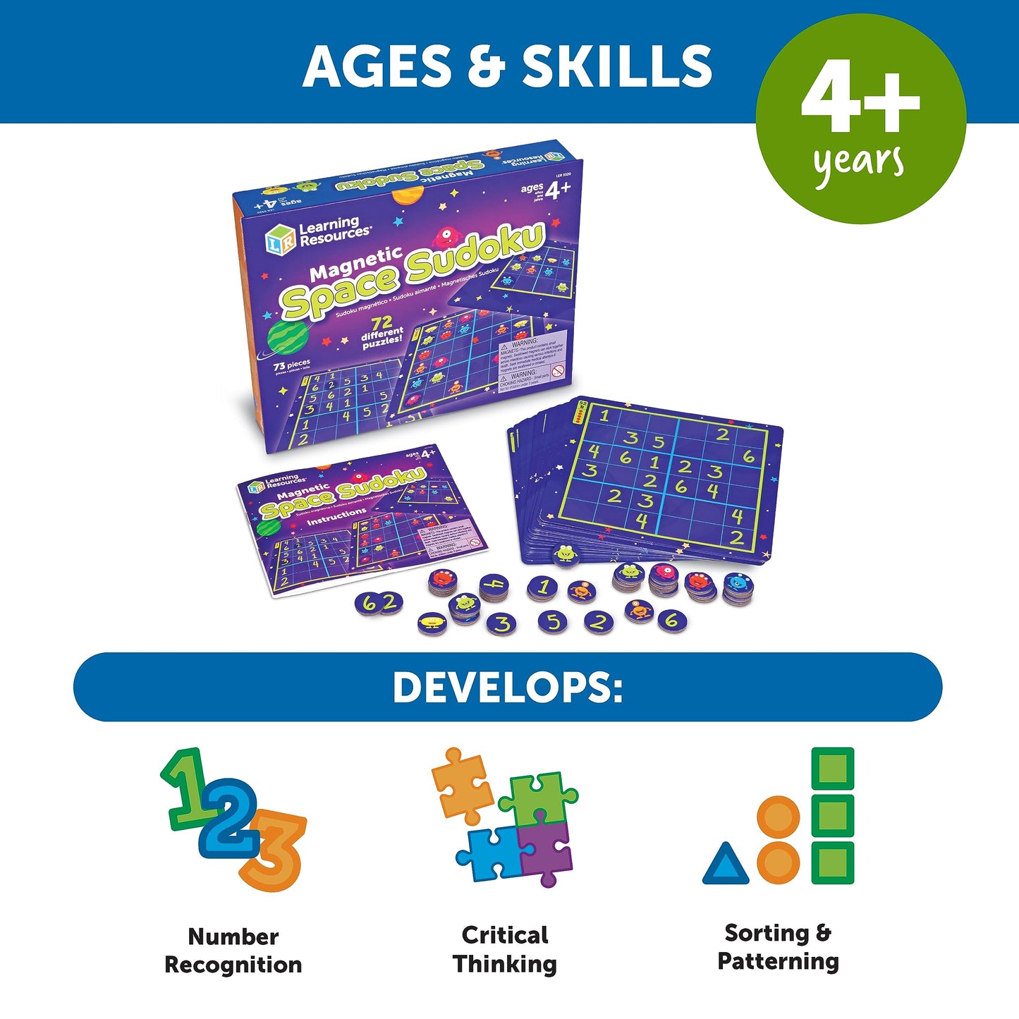 Learning Resources Magnetic Space Sudoku - 72 Pieces, Ages 4+ Space Games for Kids, Sudoku for Kids