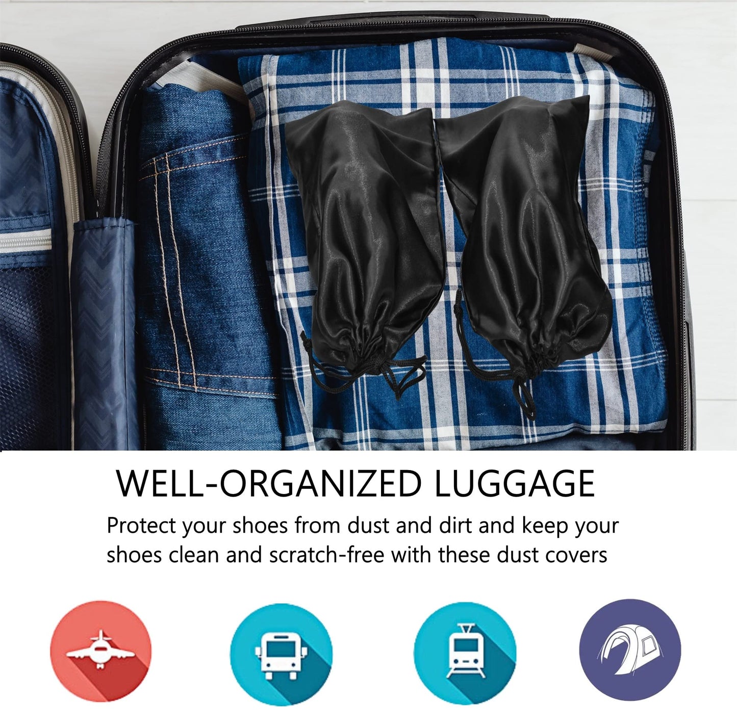 GONGKANGYUAN 10 Pack Shoe Bags for Travel Satin Fabric Shoe Bag with Drawstring for Men Women Travel Protecting Storing Shoes