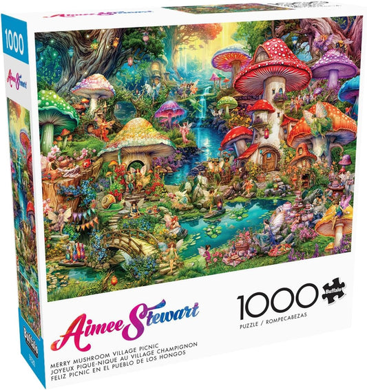Buffalo Games Merry Mushroom Village Picnic 1000-Piece Jigsaw Puzzle by Aimee Stewart – Challenging Adult Puzzle, 26.75"x19.75"