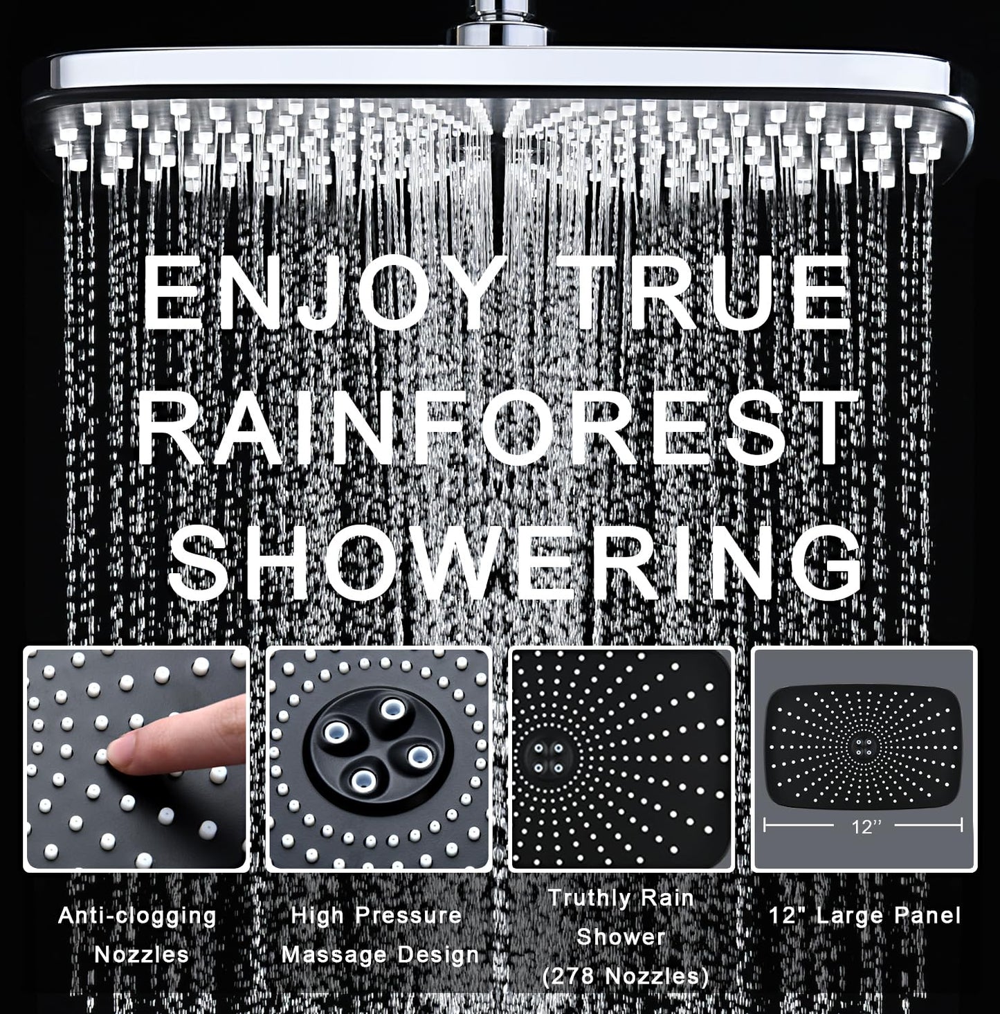 High Pressure Rain Shower Head Combo, Fixed & 10-Spray Handheld with Magnetic Docking, Detachable Power Jet Showerhead Upgrade