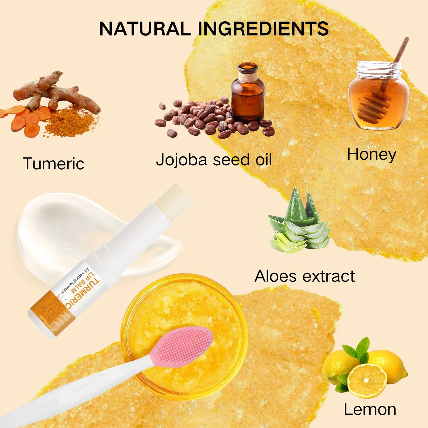 Turmeric & Lemon Lip Care Set – 3PCS Lip Scrub, Balm & Brush for Dry, Chapped, Dark Lips – Exfoliates, Smooths & Nourishes Naturally