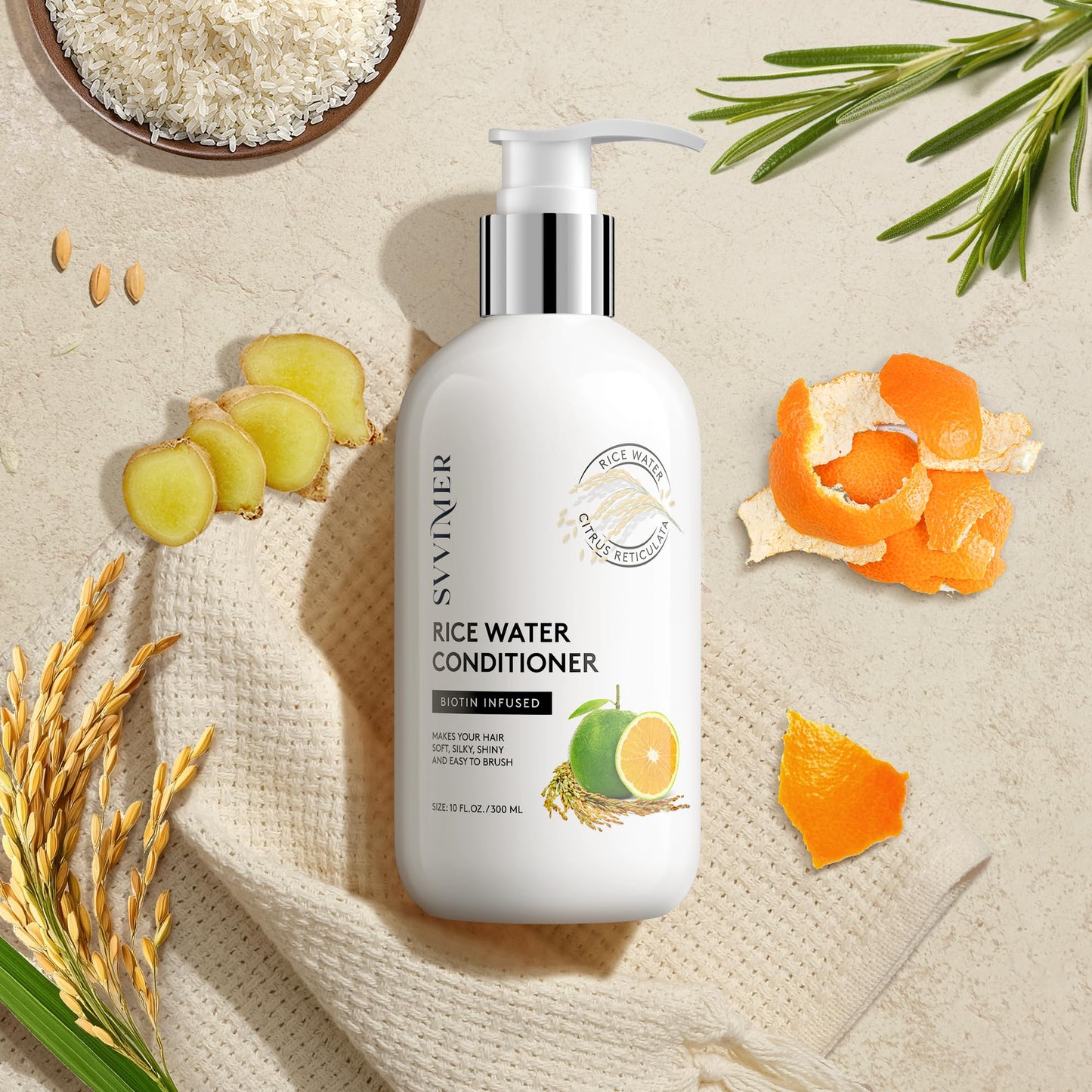 Svvimer Rice Water Hair Growth Conditioner with Biotin – Thickening & Strengthening for Thinning Hair, Sulfate Free, for Men & Women, 10 Fl Oz