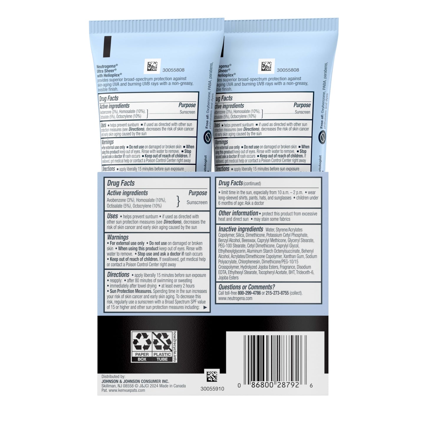 Neutrogena Ultra Sheer Dry-Touch SPF 45 Sunscreen, Face & Body Sunblock, Lightweight, Non-Greasy, Water Resistant, Travel Size, 3 fl oz, 2 Pack