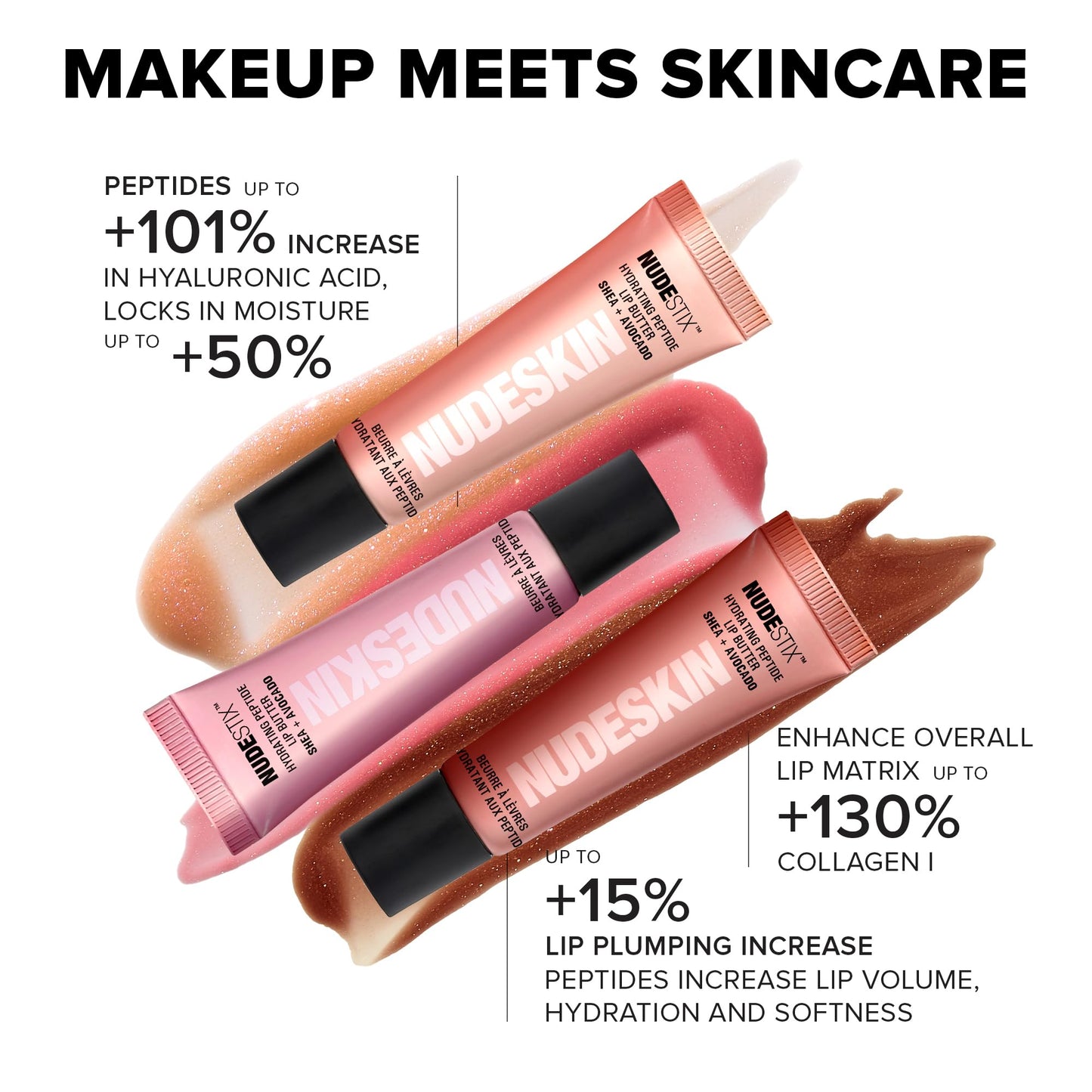 Nudestix NudeGlow Lip Butter Trio – Hydrating Peptide Lip Set with Glossy Shimmer Tints in Vanilla Sprinkle, Rose Sparkle & Mocha Magic, Vegan & Clean