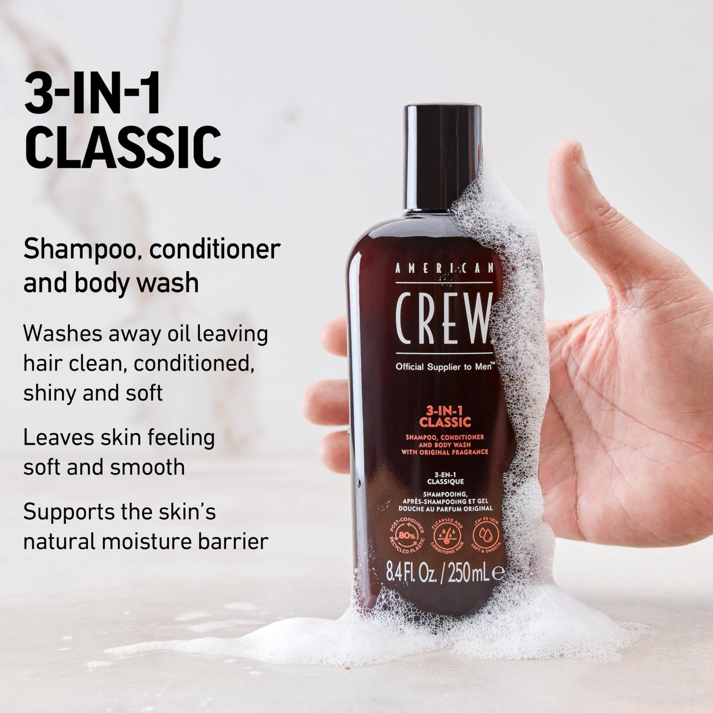 American Crew Shampoo, Conditioner & Body Wash for Men, 3-in-1, 33.8 Fl Oz