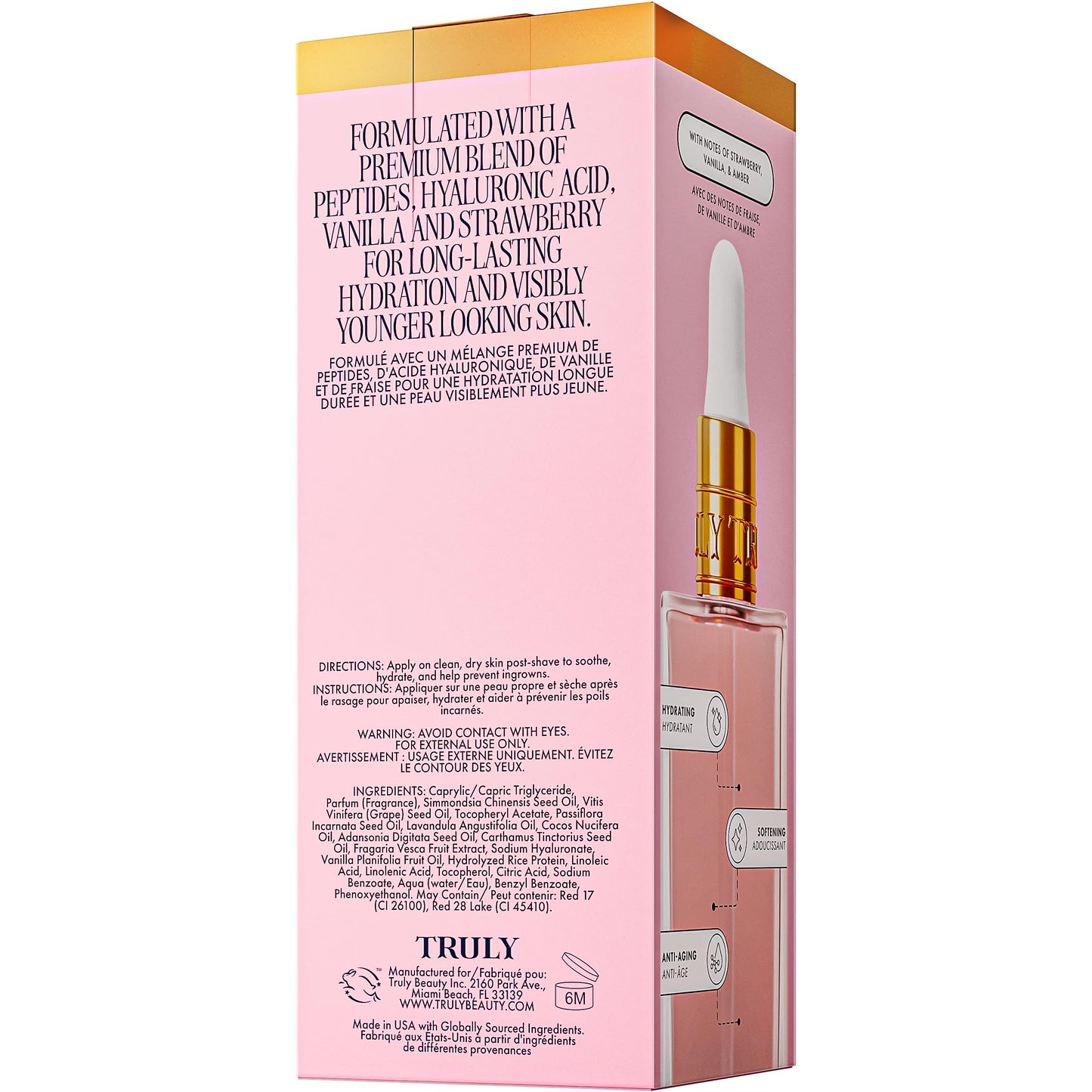 Truly Beauty Soft Serve After Shave Oil – Hydrating, Soothes Irritation & Ingrowns, Peptides & Hyaluronic Acid, Strawberry Vanilla 3.1oz