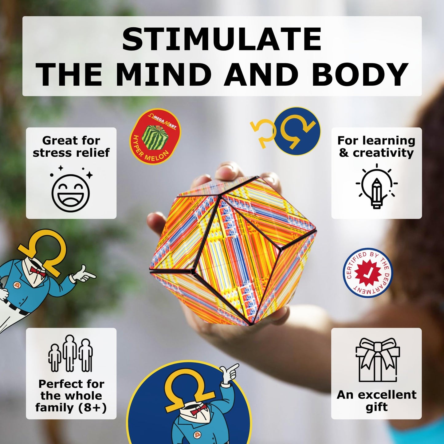 SHASHIBO Shape Shifting Box Fidget Toy, 36 Magnets, Transforms into 70+ Shapes, Sensory & Stress Relief Gift for Kids, Teens & Adults